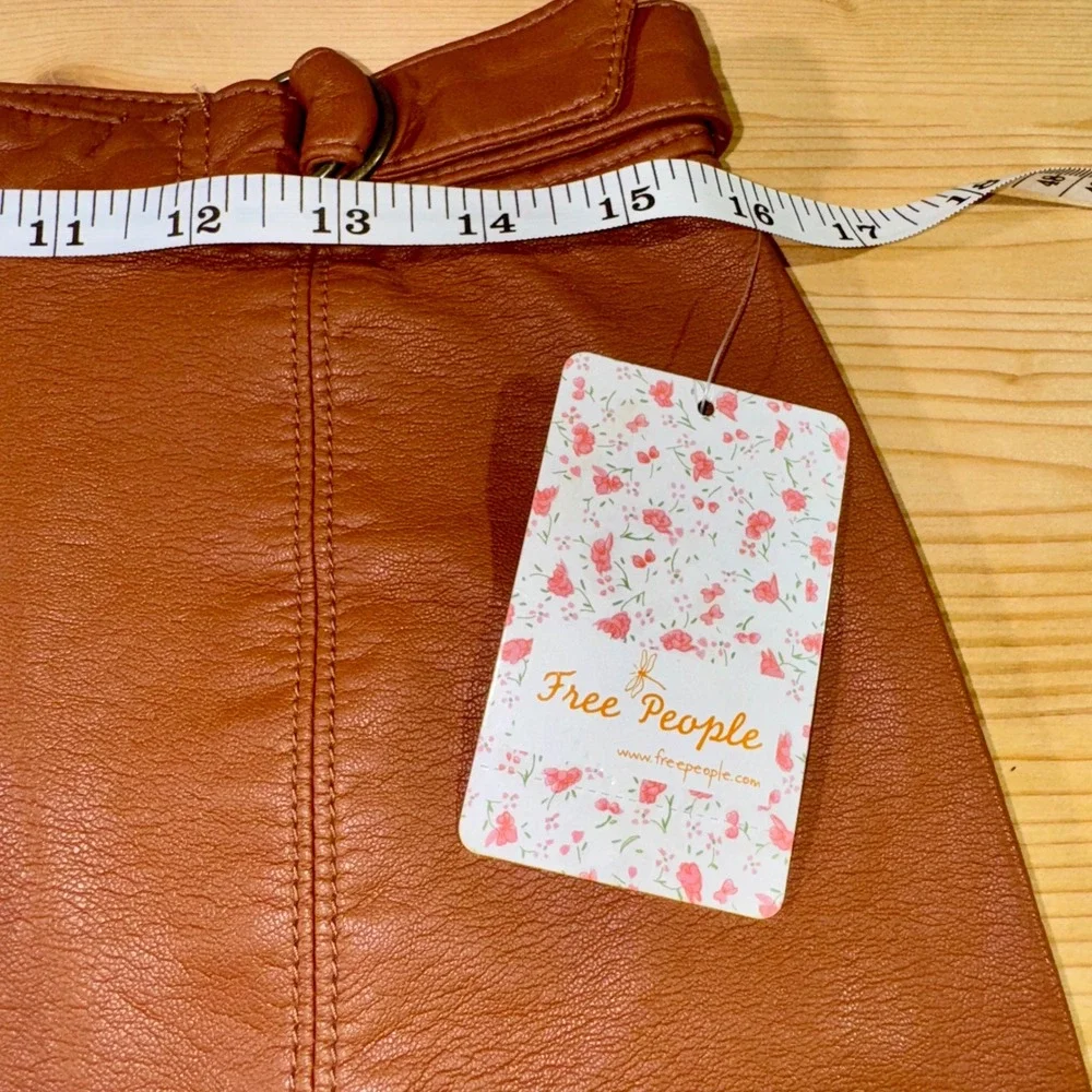 Free People Vegan Leather Mini Skirt Caramel Brown Size 10 SUMMER VACATION READY